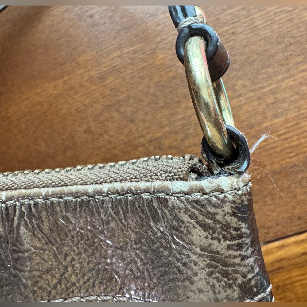 Coach Signature C Canvas W/Gold Metallic Leather Trim Wristlet - Picture 14 of 15